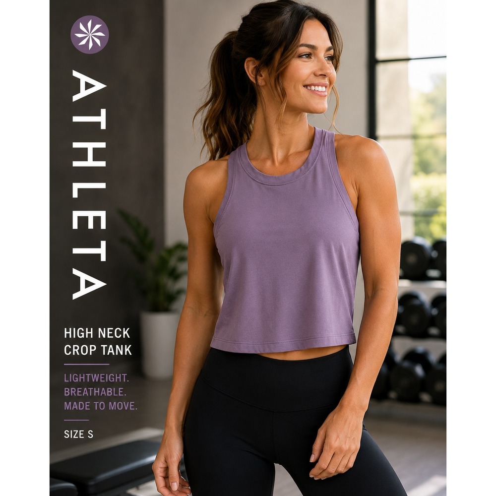Athleta Tank Top Women Small Purple Crop Racerback High Neck Activewear Yoga Gym
